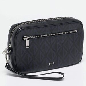 Dior Black CD Diamond Coated Canvas and Leather Toiletry Pouch